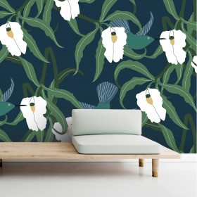 Papier peint oiseaux, végétaux et floral